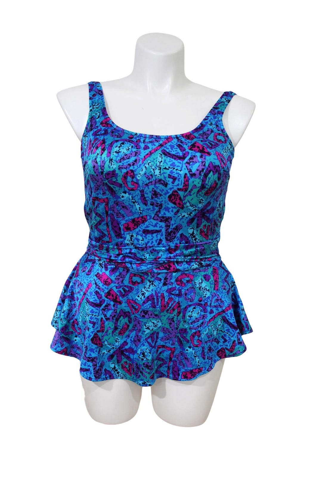Vintage Abstract Colorful One Piece Bathing Suit... Sz 14 - Etsy