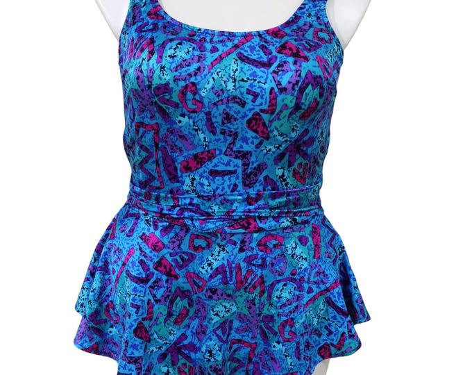 Vintage Abstract Colorful One Piece Bathing Suit... Sz 14