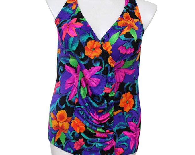 Vintage Abstract Colorful One Piece Bathing Suit... Sz 14
