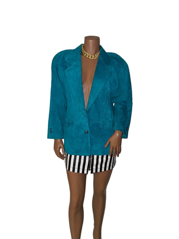 Vintage Teal Suede Leather Jacket