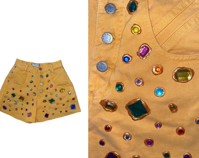 Vintage Reworked Jeweled Jean Shorts...   Sz 34/32