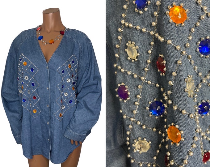 Vintage  Denim Jewel Blouse