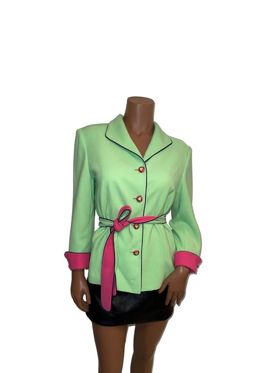 Vintage  Green Blazer with waist Belt sz 12 - image 2