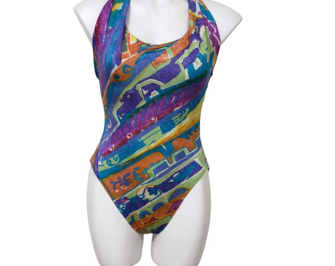 Vintage  Abstract Colorful One Piece Bathing Suit... Sz 10