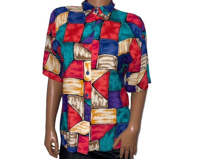 Vintage Abstract Print Blouse sz medium