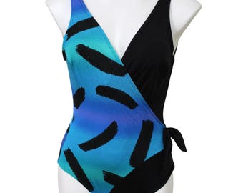 Vintage Women's Abstract Colorful One Piece Bathing Suit... Sz 10