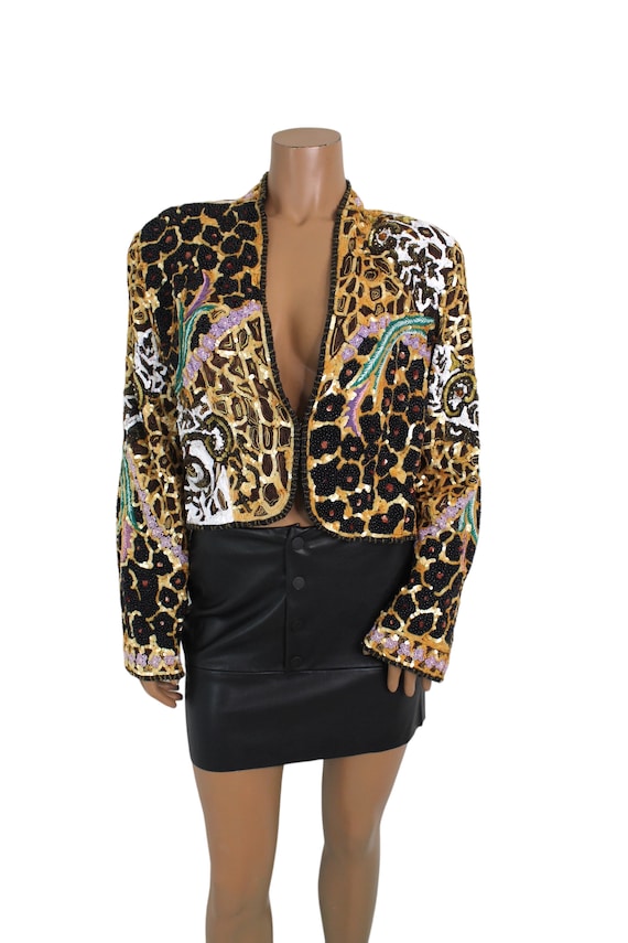 Vintage Animal Print Sequin and Embroidered Blazer