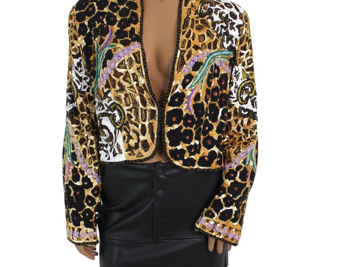 Vintage Animal Print Sequin and Embroidered Blazer