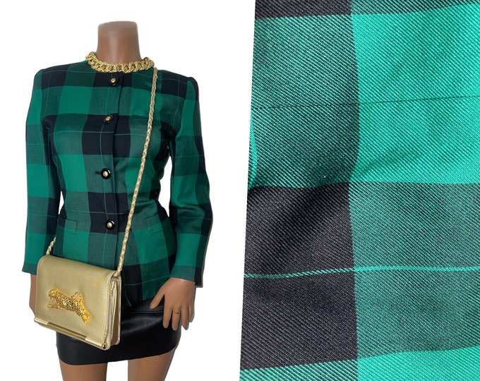Vintage Le Suit Green Plaid Blazer sz 6p