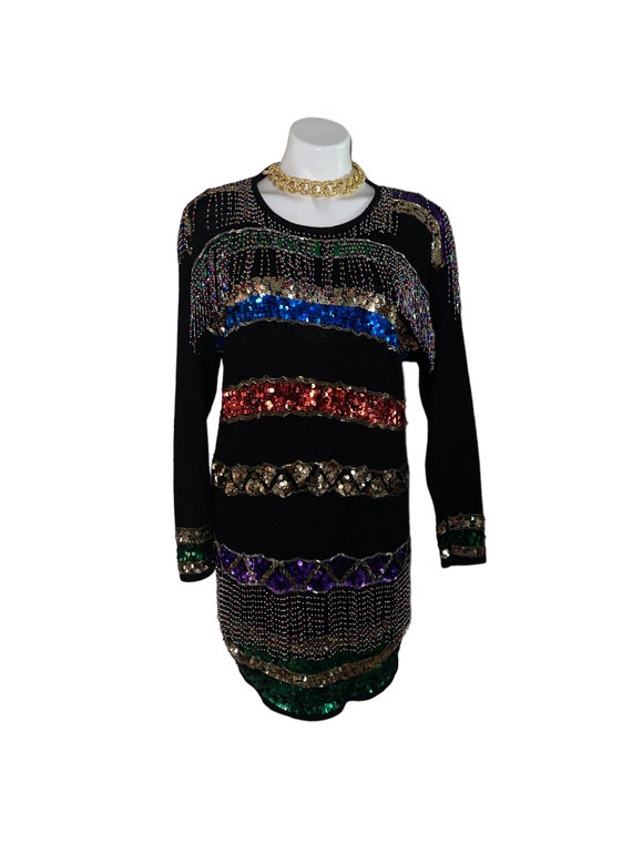 Vintage  Fringe Sweater Beaded Sequin Dress