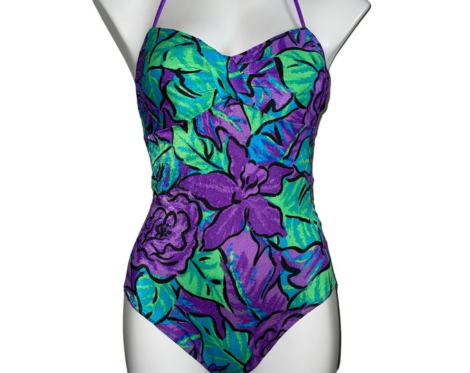 Vintage Women's Abstract Colorful One Piece Bathing Suit... Sz 8