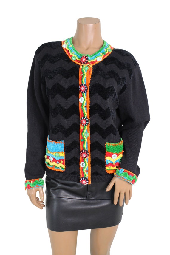 Vintage Colorful Abstract BEREK Button-up Sweater.