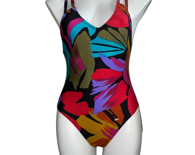 Vintage Women's Abstract Colorful One Piece Bathing Suit... Sz 12