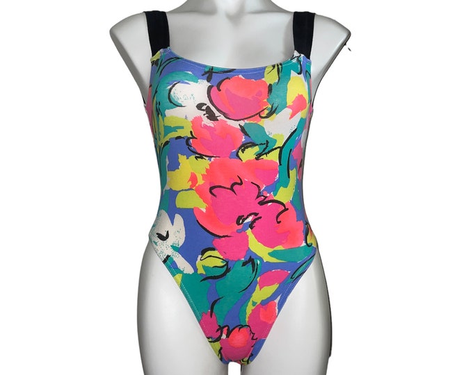 Vintage Women's Abstract Colorful One Piece Bathing Unitard