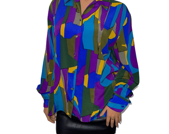 Vintage Abstract Print Blouse sz 14