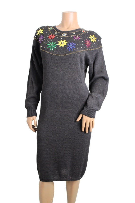 Vintage Beaded Embellished Sweater Dress... - image 1