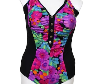 Vintage Abstract Colorful One Piece Bathing Suit... Sz 44