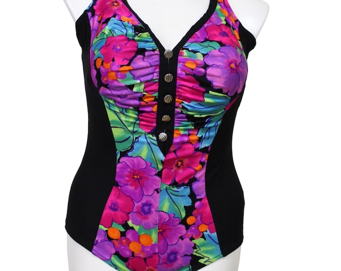 Vintage Abstract Colorful One Piece Bathing Suit... Sz 44