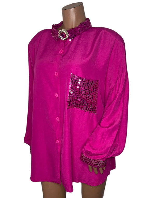 Vintage Pink Sequin Blouse - image 1