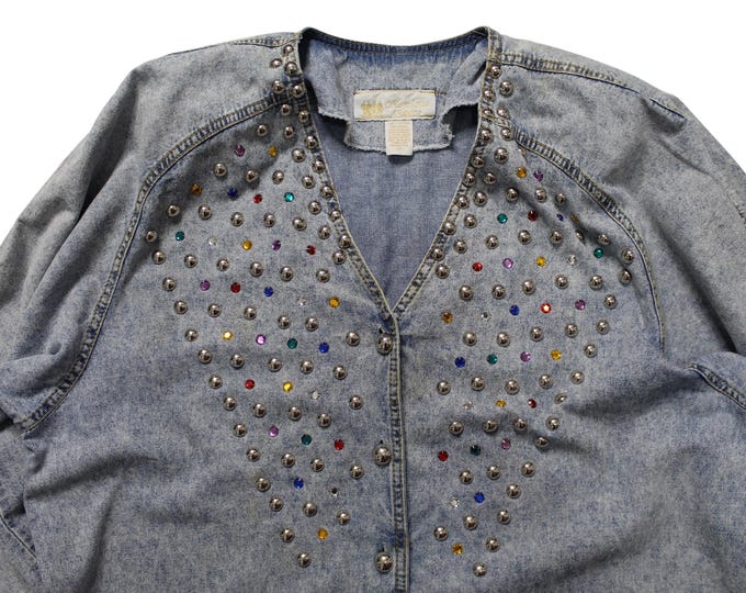 Vintage Denim Bejeweled Blouse sz 2X