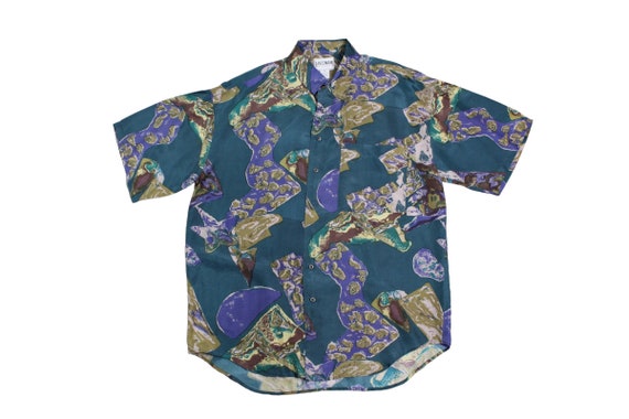 Vintage Abstract Men's Abstract Silk Shirt..   Sz… - image 1