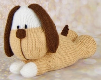 PDF KNITTING PATTERN - Buddy the Sleepy Puppy Knitting Pattern Download Pdf.  Knitted Gift. Girl Boy Knitted Animal Soft Toy.