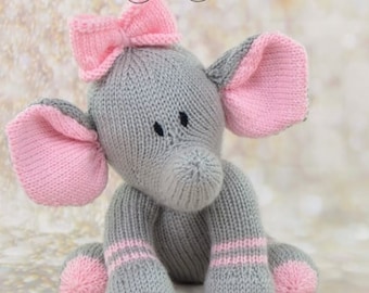 PDF KNITTING PATTERN - Emma the Elephant Knitting Pattern Download Pdf.  Knitted Gift. Girl Boy Animal Soft Toy.