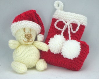 PDF KNITTING PATTERN - Christmas Bear and Stocking Knitting Pattern Download From Knitting by Post