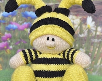 PDF KNITTING PATTERN - Bumble Baby Doll Soft Toy Knitting Pattern Download From Knitting by Post