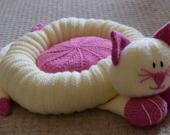 PDF KNITTING PATTERN - Cat Snuggler Pet Bed (Child's Cushion) Knitting Pattern Download From Knitting by Post