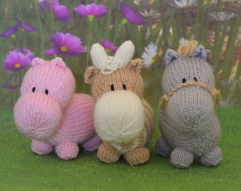 PDF KNITTING PATTERN - Miniature Horse, Hippo and Cow Knitting Pattern Download from Knitting by Post. Pdf download