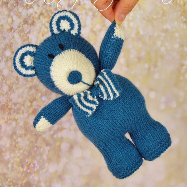 PDF KNITTING PATTERN - River the Bear Knitting Pattern Download Pdf.  Knitted Gift. Girl Boy Knitted Animal Soft Toy.