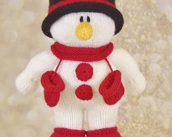 PDF KNITTING PATTERN - Snowman on Skates Knitting Pattern Download Pdf.  Knitted Christmas Gift.  Girl Boy Xmas Doll Soft Toy.