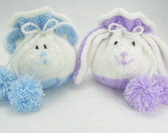 PDF KNITTING PATTERN - Bear and Rabbit Drawstring Gift Bags Knitting Pattern Download From Knitting by Post