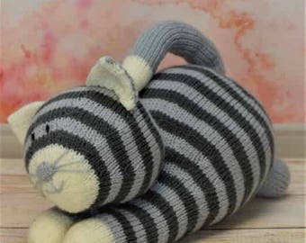 PDF KNITTING PATTERN - Playful Cat Soft Toy Knitting Pattern Download From Knitting by Post