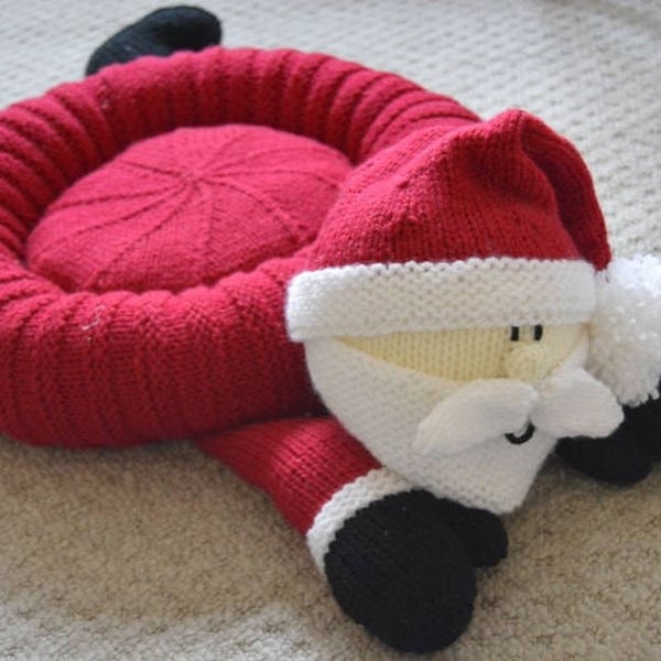 PDF KNITTING PATTERN - Santa Snuggler Pet Bed (Child's Cushion) Knitting Pattern Download From Knitting by Post