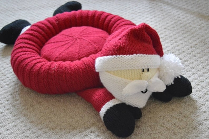 PDF KNITTING PATTERN Santa Snuggler Pet Bed Child's Cushion Knitting Pattern Download From Knitting by Post image 1