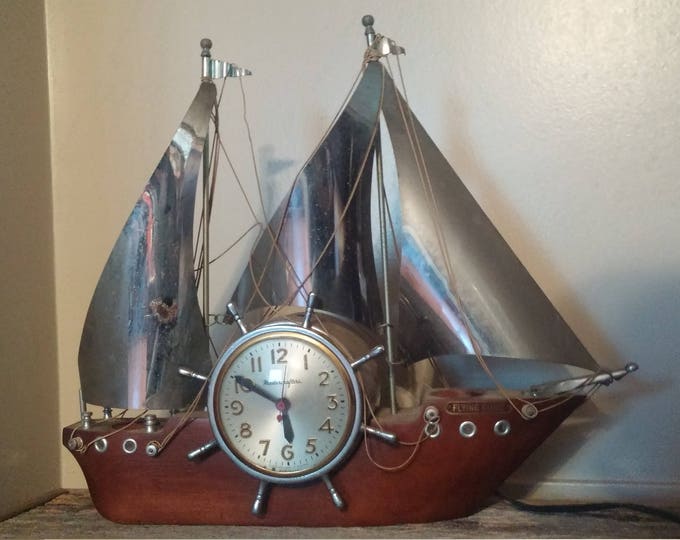 Vintage MASTERCRAFTERS Flying Cloud Ship Clock Wood and Metal With