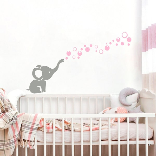 Elephant Nursery Wall Decals Vinyl Sticker Nursery Elephant and Bubbles Girl Decor Elephant Wall Decor / Wall Decal Elephant Baby Room