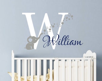 Elephant Wall Decal Name Decals Nursery Baby Room Decor Elephant Bubbles Decal Nursery Wall Decals / Nursery Wall Decor