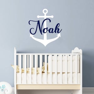 Personalized Anchor Boy Name Wall Decal Nautical Nursery Decor Wall Decal Boys Name Anchor Decals Boys Room Decor Custom Name Sticker