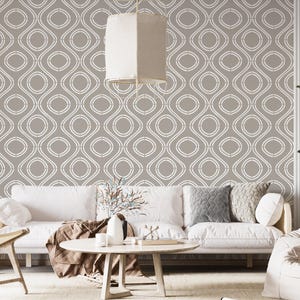 Retro Geometric Wallpaper – Modern Beige Removable Wall Mural for Living Room, Peel and Stick Mid Century Wall Decor, Abstract Pattern