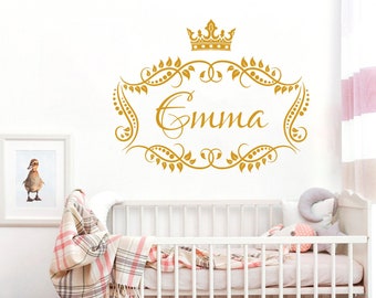 Wall Decal Girls Name Princess Crown Nursery Wall Decor Baby Girl Frame Baby Girl  Room Wall Vinyl Sticker Nursery Personalized Name