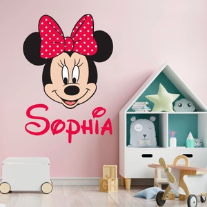 Girl Name Wall Decal Minnie Mouse Personalized Baby Girl Name Decor Toy Box Vinyl Decals Sticker Custom Name Decal Nursery Girls Room