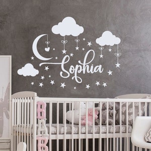 Personalized Name Wall Decal Nursery Decor Baby Clouds Decals Baby Name Wall Decal Custom Name Sticker Moon Decal Stars Nursery Decor