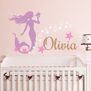 Mermaid Wall Decal Name Personalized Girls Name Custom Nursery Baby Girl Little Mermaid Wall Decal Girls Room Bedroom Mermaid Decor