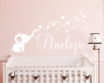 Muurstickers olifant gepersonaliseerde naam sticker naam babymeisje sticker babykamer muursticker baby kinderkamer aangepaste naam sticker