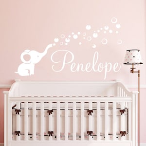 Elephant Decals Personalized Name Wall Decal Baby Girl Name Decal Nursery Decor Baby Wall Decal Children Nursery Custom Name Sticker