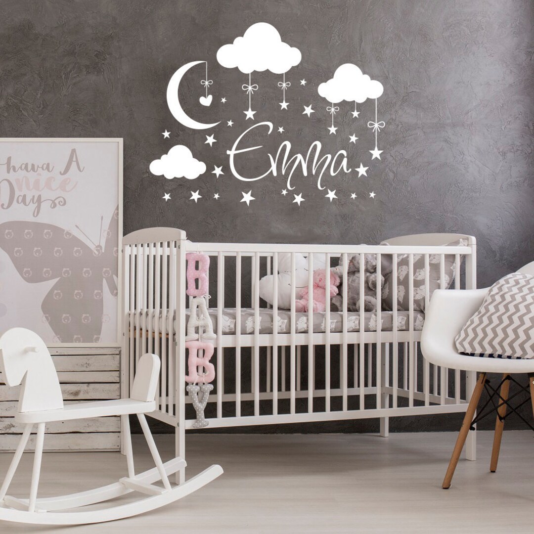 Personalized Name Wall Decal Baby Clouds Decals Nursery Decor Baby Name