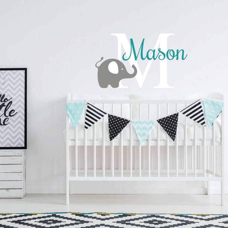 Wall Decal Elephant Personalized Boy Name Nursery Decor Etsy